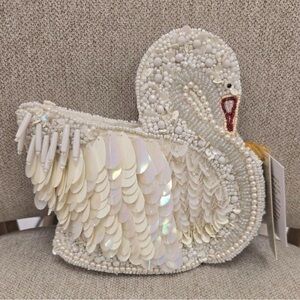 White Swan Beaded Crossbody Clutch